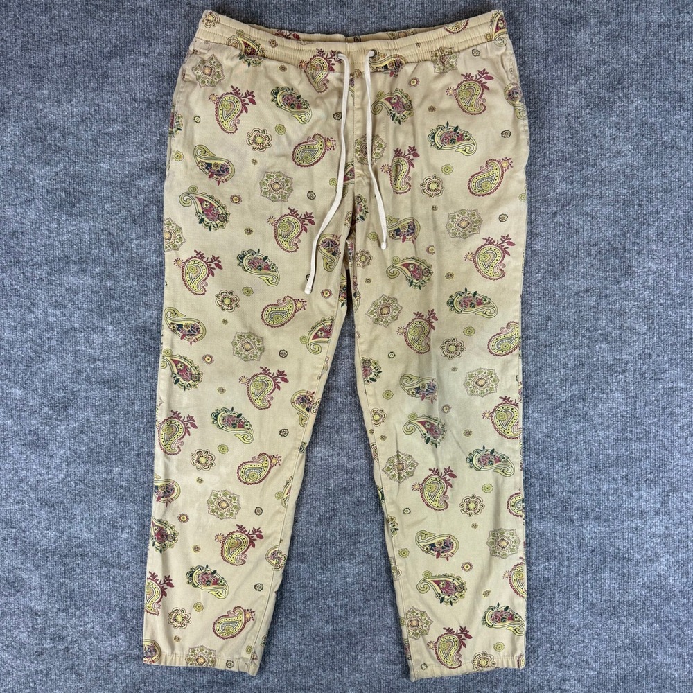 PACSUN Paisley Print Chino Relaxed Fit Drawstring Casual Pants Mens Size Small